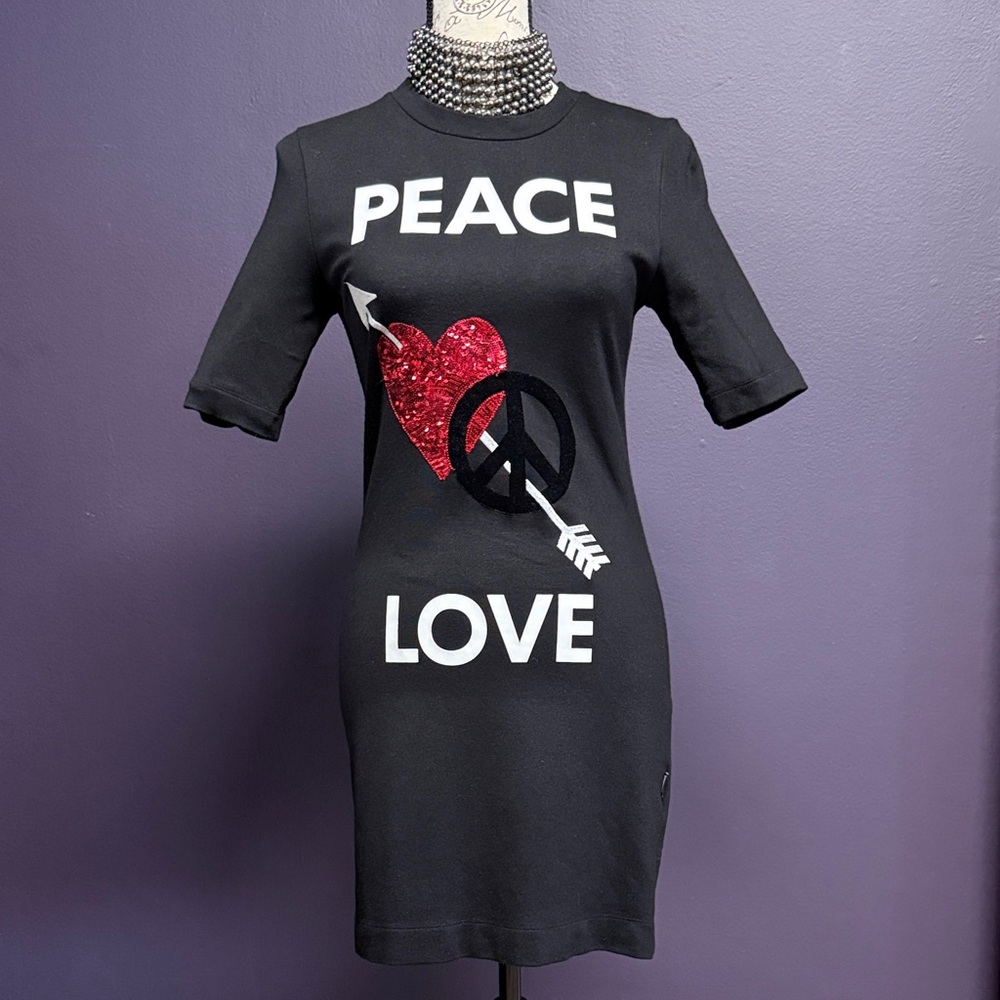 Love Moschino Black Mini Dress with Red Sequin Heart